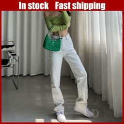 Thumbnail Daduhey Quần Jeans Dài Lưng Cao Ống Rộng Thời Trang Hàn Cá Tính Cho Nữ 1