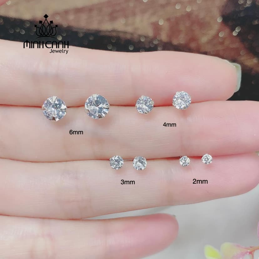 Ảnh Bông Tai Nụ Đá 4 Chấu Chốt Bạc Ta - Thương Hiệu Minh Canh Jewelry 3