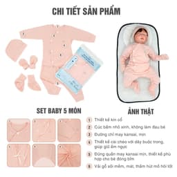 Thumbnail Quần áo sơ sinh 5 món newborn cài cúc dài tay (quần, áo, mũ, bao tay, bao chân) mềm mại thoáng khí vải modal Comfybaby 4
