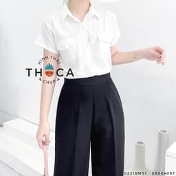 Thumbnail Quần tây ống rộng lưng cao dây kéo bên THOCA HOUSE basic hack chân dài mặc công sở đi học đi chơi 2