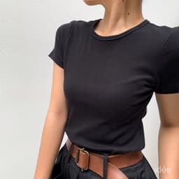 Thumbnail idée Áo thun nữ ôm cổ tròn tay ngắn vải thun cotton gân 1