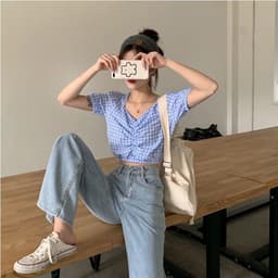 Thumbnail Daduhey Quần jean denim ống rộng lưng cao xinh xắn cho nữ 4