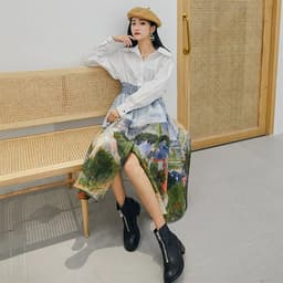 Thumbnail MUSHROOM LEE - Đầm sơ mi nhúng eo in phong cảnh 3