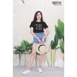 Thumbnail Áo thun nữ SEFA cộc tay, in hình hoa lá 100% cotton thoáng mát 2