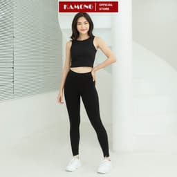 Thumbnail Quần legging dài nữ KAMONG vải cotton dẻo co dãn tốt cạp cao dáng dài LG003 2