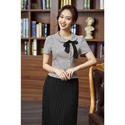 Thumbnail Set sơ mi chân váy công sở cổ tròn tay lỡ mix chân váy xếp ly chất liệu kate nhật hiện đại Evalover 4