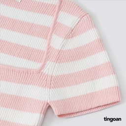 Thumbnail TINGOAN® Áo len crop lửng ngắn tay cổ vuông kẻ trắng hồng BORA BORA TOP/PK phiên bản mới nhất tháng 6.2024 4