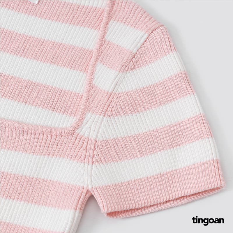 Ảnh TINGOAN® Áo len crop lửng ngắn tay cổ vuông kẻ trắng hồng BORA BORA TOP/PK phiên bản mới nhất tháng 6.2024 4