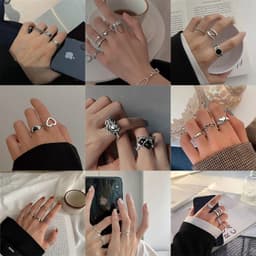 Thumbnail Set nhẫn hở 17KM bạc thiết kế kiểu trái tim phong cách bụi bặm thời trang 1