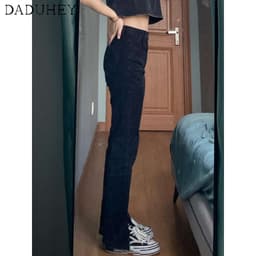 Thumbnail Quần Jean Đen Lưng Cao Ống Rộng Thiết Kế Xẻ Tà Thời Trang Cá Tính Cho Nữ 4