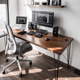 Thumbnail Bàn làm việc văn phòng FEGO bằng gỗ tự nhiên nâu sẫm rustic kết hợp chân hairpin hiện đại 4
