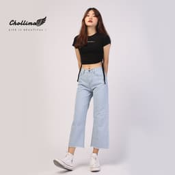 Thumbnail Quần jeans baggy nữ Chollima ống rộng trơn tua lai QD014 phong cách hàn quốc 3