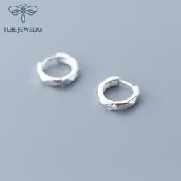 Thumbnail Khuyên tai bạc TLEE tròn trơn bản dày phay bắt sáng trendy TLEE JEWELRY B0133 3