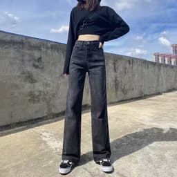 Thumbnail Quần jeans lưng cao ống rộng thời trang xinh xắn cho nữ 2020 2