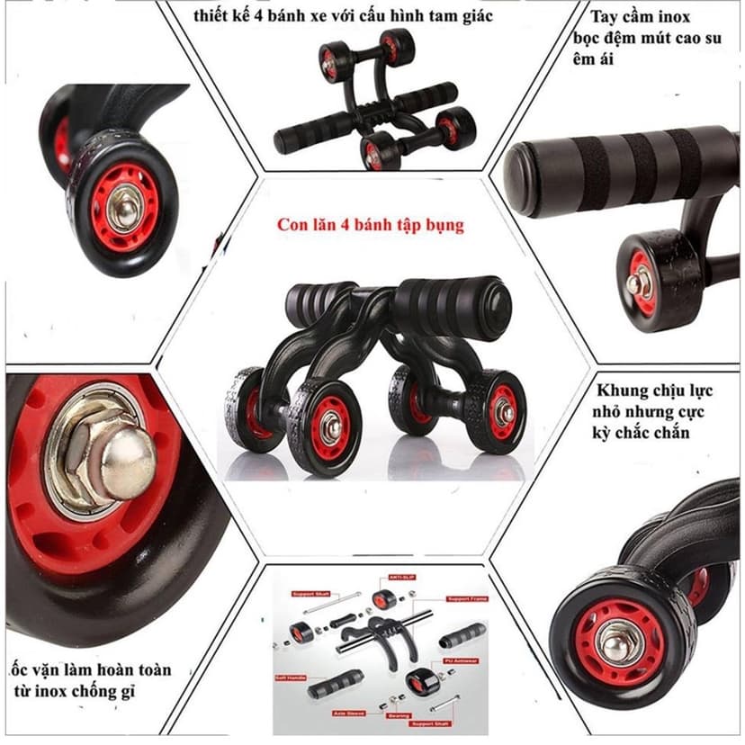 Ảnh Dododios Con Lăn Tập Cơ Bụng 6 Múi Có 4 Bánh Chắc Khỏe Tập Gym Thể Dục Tại Nhà + Tặng Miếng Thảm - Sản Phẩm Chính Hãng 3