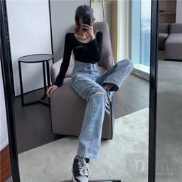 Thumbnail Daduhey Quần Jeans Cho Nữ Lưng Cao Xẻ Rách Cá Tính Size S-5XL 4