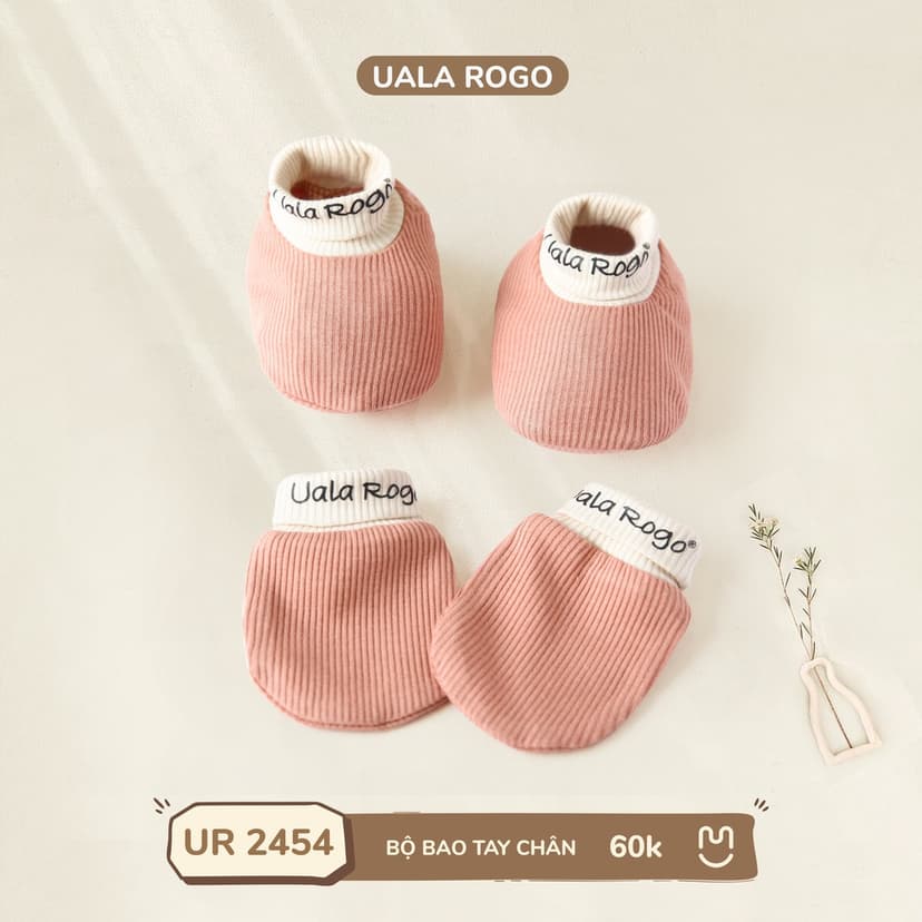 Ảnh Set bao chân tay mũ cho bé sơ sinh Ualarogo vải Sợi tre Bamboo mềm mịn co giãn 2453 2454 3