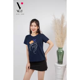Thumbnail Áo phông nữ Vicci AP.01 chất liệu cotton vân gỗ nhiều họa tiết 1