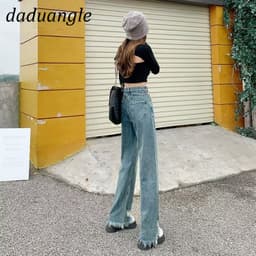 Thumbnail Daduhey Quần jean dài ống rộng lưng cao phối rách thời trang cá tính cho nữ 2