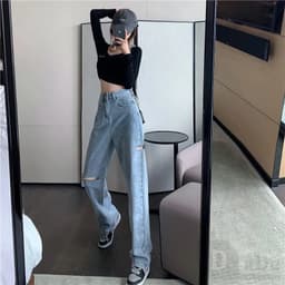 Thumbnail Daduhey Quần Jeans Cho Nữ Lưng Cao Xẻ Rách Cá Tính Size S-5XL 1