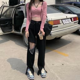 Thumbnail Quần jean daduhey ống suông xẻ tà cá tính thời trang dành cho nữ 2