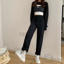Thumbnail Quần Jeans Nữ Lưng Cao Ống Rộng 2 Màu Thời Trang 4