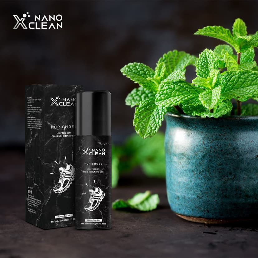 Ảnh Chai xịt giày diệt khuẩn khử mùi hôi giày, hôi chân Nano Xclean For Shoes 100ml Hương Bạc Hà - Nano Bạc AHT Corp (AHTC) 3