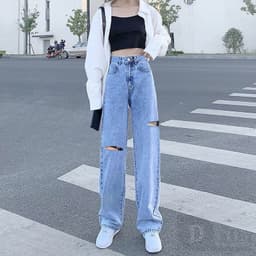 Thumbnail Quần Jean Nữ Lưng Cao Rách Gối 3 Màu 1