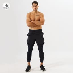 Thumbnail Quần thể thao nam tập gym loại ngắn Hibi Sports M100 - Kiểu 1 lớp xi mặc ngoài, có 2 túi bên 1