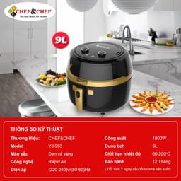 Thumbnail Nồi Chiên Không Dầu CHEF&CHEF 9L (YJ-993) – Mặt Kính Sang Trọng, Tay Đảo Tiện Lợi 2