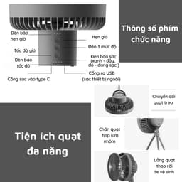 Thumbnail Quạt Tích Điện Đa Năng NANOMAX DQ212, Để Bàn, Treo Tường, Tích Hợp Đèn LED, Pin Dự Phòng, Giá Đỡ Tripod, Du Lịch, Cắm Tr 3