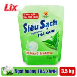 Thumbnail Nước rửa chén LIX 3.5KG siêu sạch hương trà xanh loại túi N8101 làm sạch vết bẩn dầu mỡ không hại da tay 2