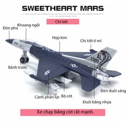 Thumbnail Đồ chơi mô hình máy bay chiến đấu F-16, F-18, F-35, SR-71,Su-35  KAVY có nhạc và đèn, vỏ hợp kim kèm chân đế 1