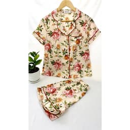 Thumbnail Pijama Lụa Nhật Cao Cấp JAPAN SILK Tay Ngắn Quần Cộc Họa Tiết Đóa Hoa BC064 2
