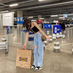 Thumbnail Quần jean dài lưng cao ống rộng kiểu dáng thời trang phong cách Hàn Quốc dành cho nữ PALAZZO 3