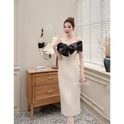 Thumbnail Váy Dự Tiệc Body LECOONG V186 Tapta Nơ Ngực Sang Trọng Màu Đen Hồng 2