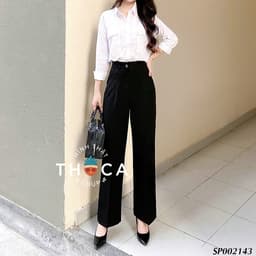 Thumbnail Quần tây công sở ống rộng dáng suông lưng cao khuy cài THOCA HOUSE dễ phối tôn dáng và chân dài 3