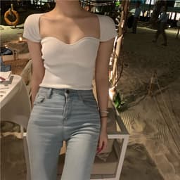 Thumbnail Áo dệt kim ngắn tay cổ vuông ôm dáng gợi cảm cho nữ 3