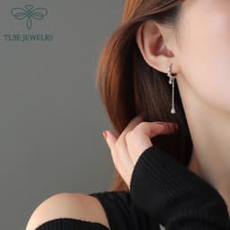 Thumbnail Khuyên tai bạc tròn nữ TLEE tua đá dài nữ tính sang trọng TLEE JEWELRY B0159 4