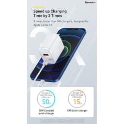 Thumbnail Củ sạc nhanh Baseus Compact Quick Charger PD 20W 2 cổng ( USB + Type C Dual Port, QC 3.0, chân cắm US ) nhỏ gọn 3