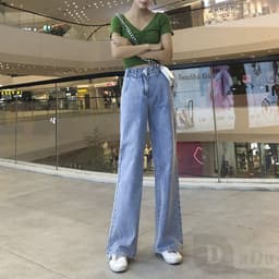 Thumbnail Daduhey Quần Jean Nữ Ống Rộng Cạp Cao Cá Tính Thời Trang 2