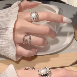 Thumbnail Bộ nhẫn 17KM mạ bạc hình mặt trăng đính ngọc trai nhân tạo tạo hình độc đáo 3