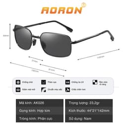 Thumbnail Kính Mát Nam Thời Trang, Mắt Vuông Tròng Phân Cực Đổi Màu Chống Lóa Ngày Đêm, Gọng Kính Gập Tiện Lợi AK026 - AORON 2
