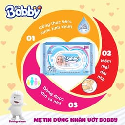 Thumbnail Bộ 4 gói Khăn ướt Bobby không mùi 100 tờ/gói (Xanh) 2