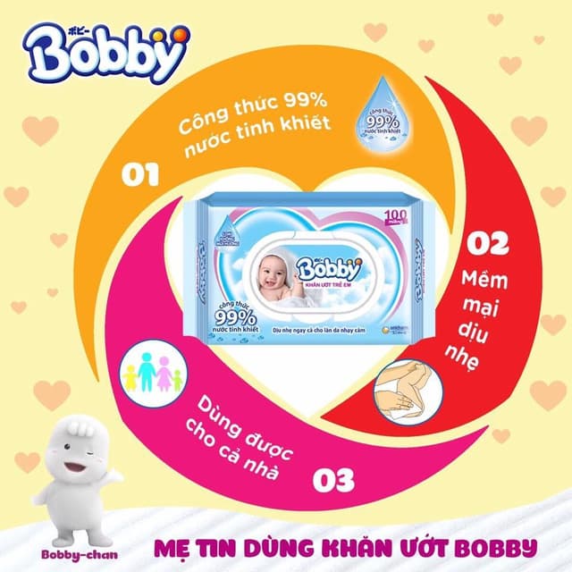 Ảnh Bộ 4 gói Khăn ướt Bobby không mùi 100 tờ/gói (Xanh) 2