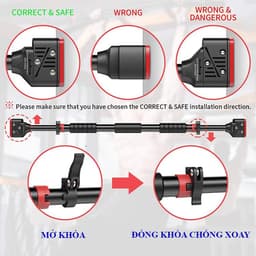 Thumbnail Thanh Tập Xà Đơn Treo Tường Gắn Cửa Tùy ChỉnhTừ 62-150cm Có Chốt Chống Xoay, Xà Đơn Tập Gym Tăng Cơ Bắp Hãng Amalife 3