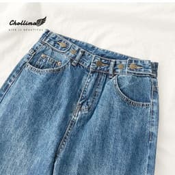 Thumbnail Quần baggy jeans nữ Chollima ống rộng SIMPLE JEAN dài 98cm gài cúc eo màu xanh nhạt QD041 1