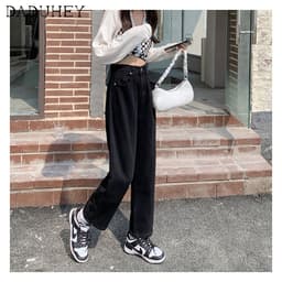 Thumbnail Quần jean màu đen lưng cao ống rộng thời trang dành cho nữ 3