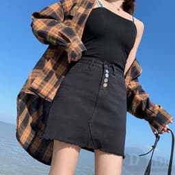Thumbnail Chân váy jean Chữ A Xếp Ly Lưng Cao Co Giãn Phong Cách Hàn Quốc Mới 2
