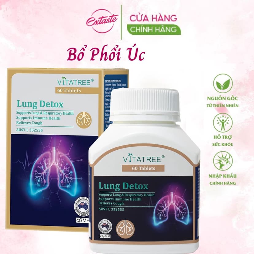 Ảnh Bổ Phổi Úc Vitatree Lung Detox 60 viên Giúp cải thiện các chức năng của Phổi, tăng cường miễn dịch Extaste 1
